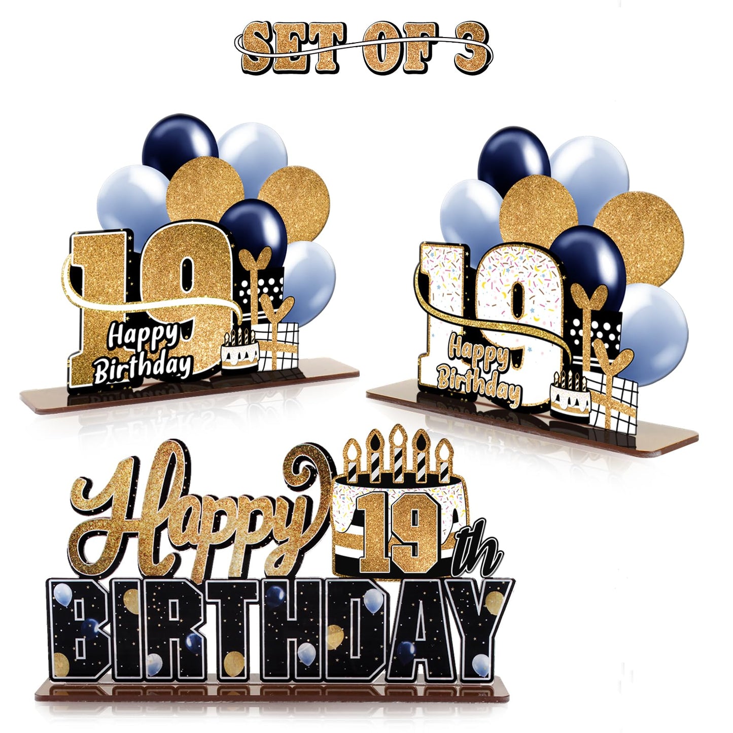 Lingteer Happy 19Th Birthday Gold Acrylic Table Topper Centerpieces Set - Cheers To Nineteen Years Old Birthday 19Th Bday Party Gift Decorations.
