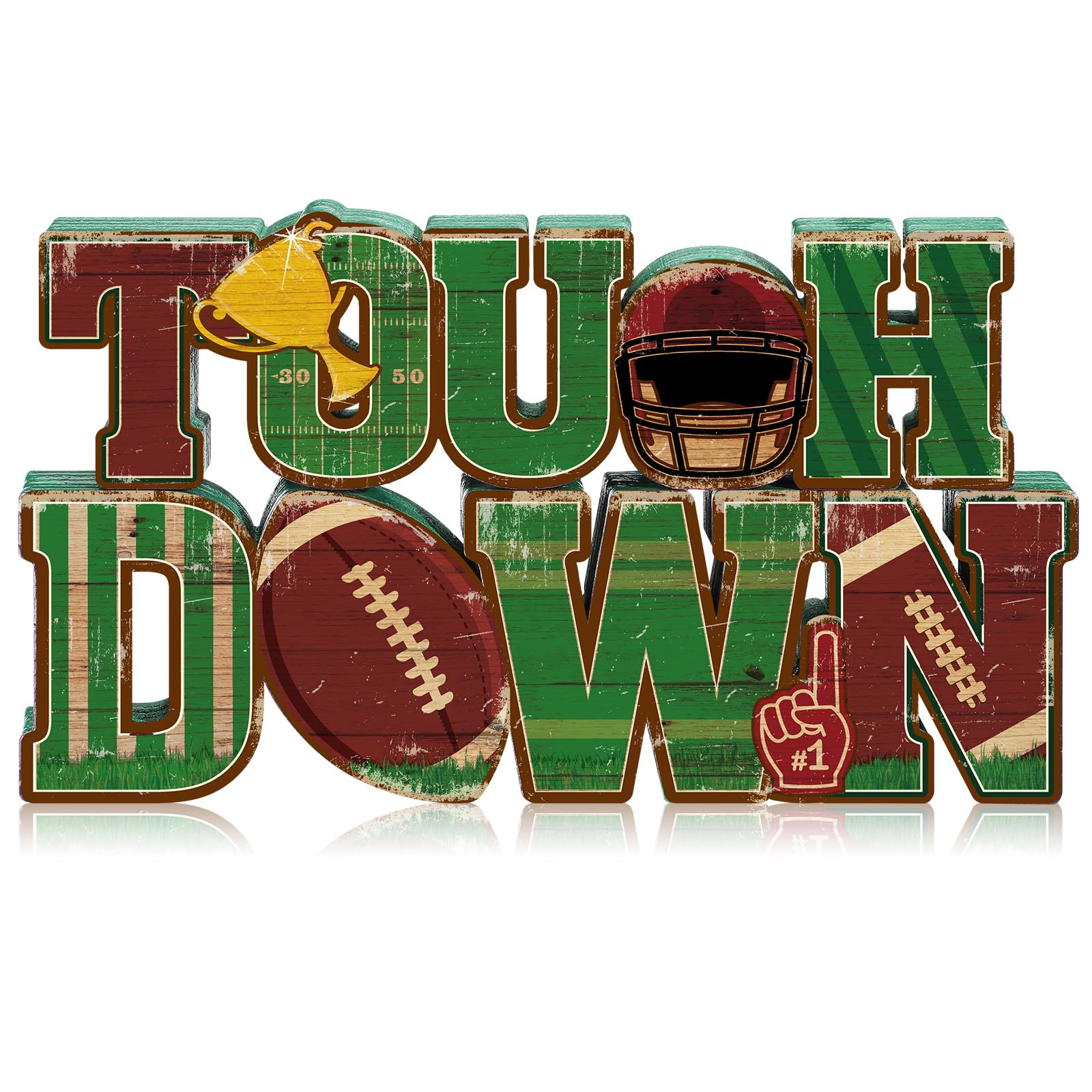Bucherry Football Table Decoration 2026 Touch Down Wooden Centerpieces Happy Football Sign for Table, Touch Down Game Time Toppe