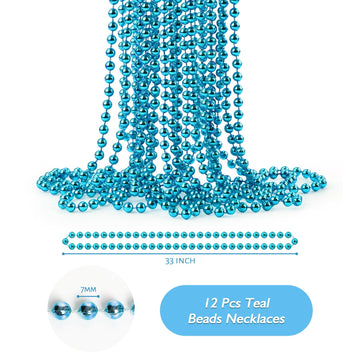 ZZYFGH 33'' 7mm St Patricks Day Beads Necklace, Metallic Teal Bead Necklace Bulk, Mardi Gras Round Beaded Necklaces for Party Fa