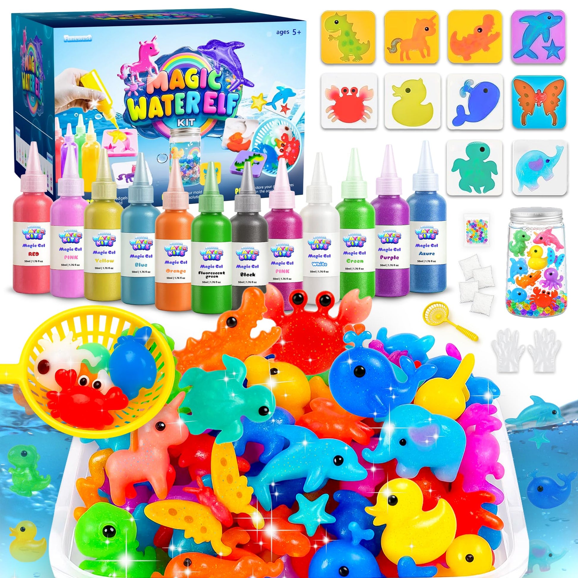 Funewest Magic Water Elf Toy Kit, DIY Aqua Fairy Water Gel Arts and Crafts Set, Create Squishy Water Pets STEM Sensory Craft Gif