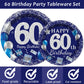 96 Pcs 60Th Birthday Party Supplies Navy Blue And Silver Birthday Plates 60Th Birthday Paper Tableware Happy Birthday Party Plat