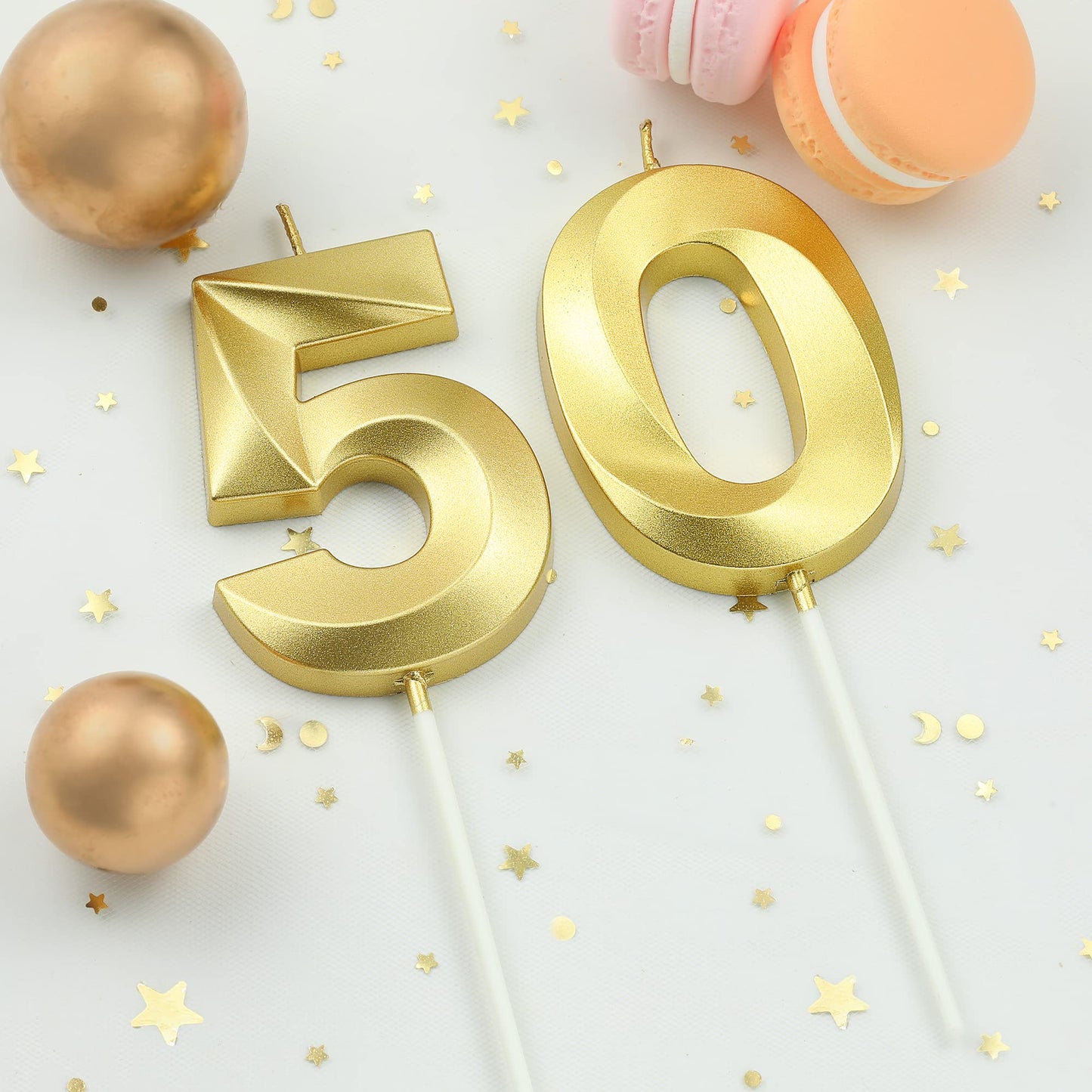 CAKE CODE 2.76 Inch Diamond Gold 50 Number Birthday Candles, Gold Number Candles, Cake Number Candles, Party Celebration