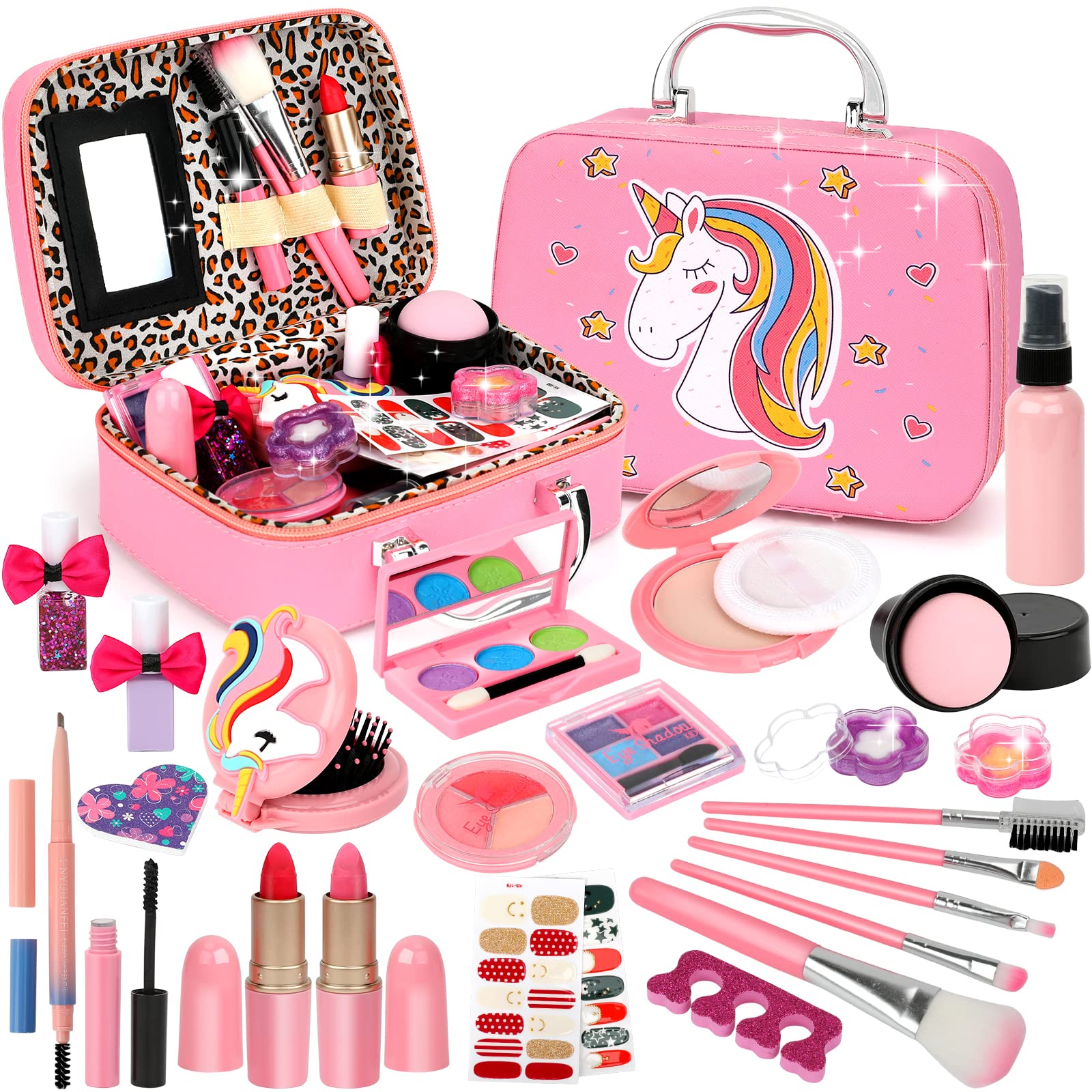 Kids Makeup Kit for Girl, Washable Makeup Set for Girls, Real Makeup for Kids, Girl Toys Princess Children Play Makeup Kit with 