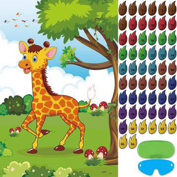 Hxezoc Pin The Tail On The Giraffe With 56 Pcs Tails Stickers, Large Giraffe Party Games Poster For Kids Animal Birthday Party School Classroom Carnival Party Supplies