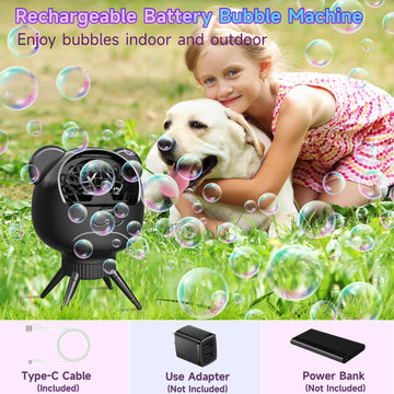 Rechargeable Bubble Machine For Kids & Parties, 38000+ Bubbles/Min, 90/180 Auto-Rotating Bubble Makers 500Ml Portable Bubble Blo