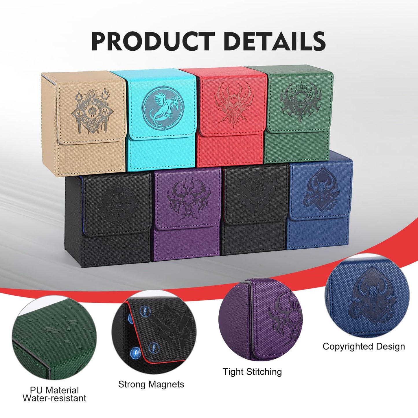 Komick enhanced PU Leather Card Deck Box for Magic The Gathering Deck Box  Yugioh  Holds 100+ Deck Case with 2 Dividers for Collectible Trading Cards MTG  TCG  CCG (Black Red Arachne)