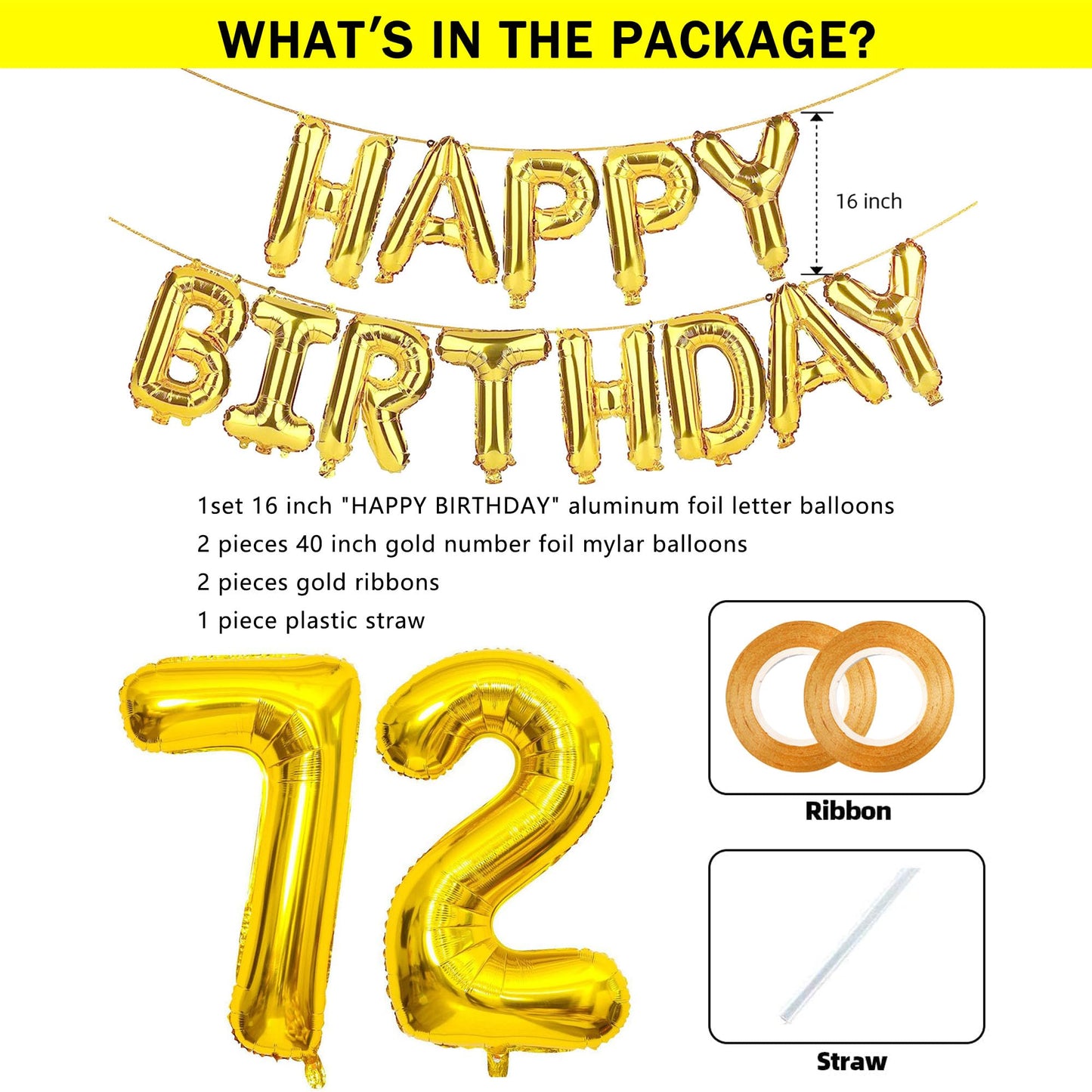 Shuntai 72Nd Birthday Decorations For Men Women 72 Number Balloons Gold Jumbo Numbers 27 Foil Mylar Balloons With Happy Birthday