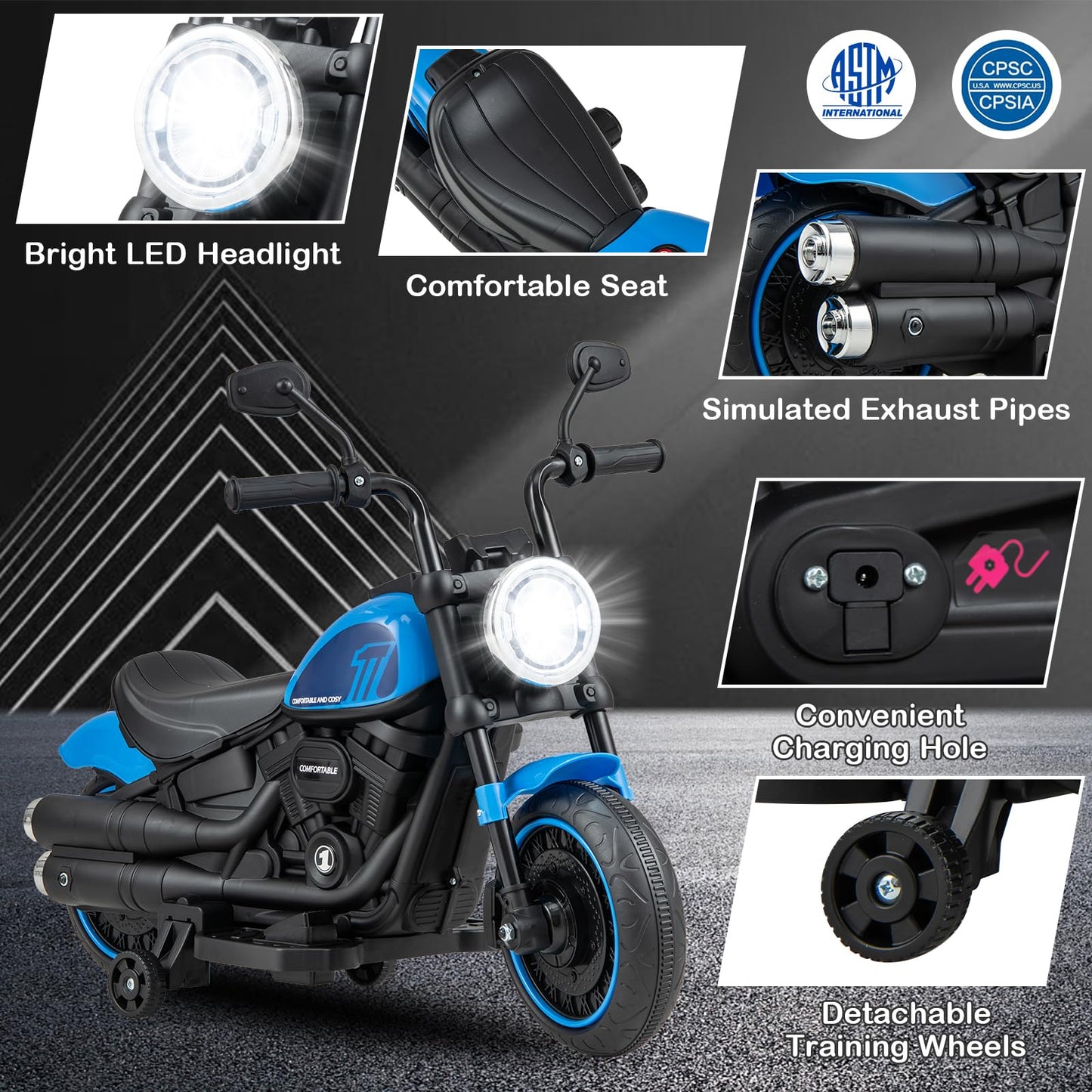 Costzon Toddler Motorcycle, 6V Battery Powered Electric Motorcycle With Detachable Training Wheels, Soft Start, Headlights & Music, Kids Motorcycle Ride On Toy For Toddlers Boys 18+ Months (Blue)