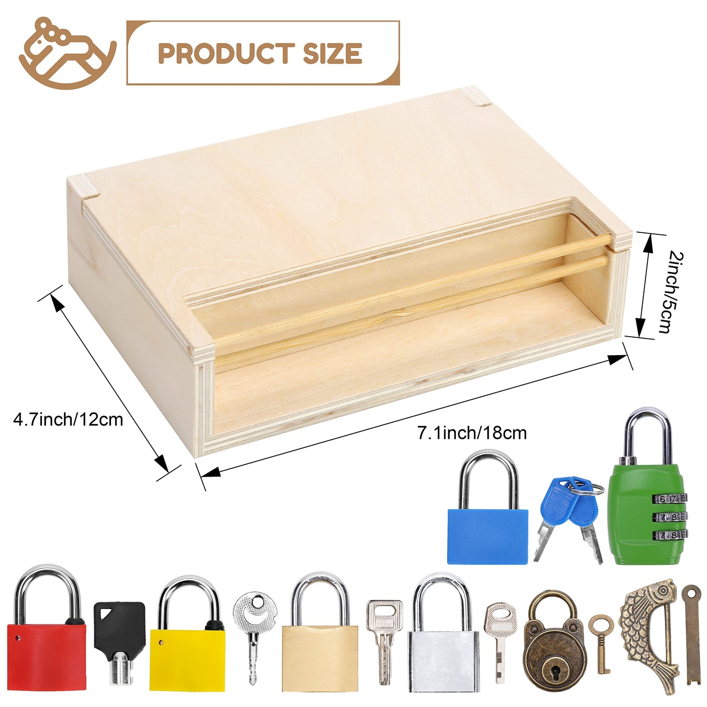 Woodtoe Montessori Lock and Key Toy Set - 8 PCS Educational Wooden Toys for Toddlers, 3+ Years, Blue, Purple, White, Medium Size
