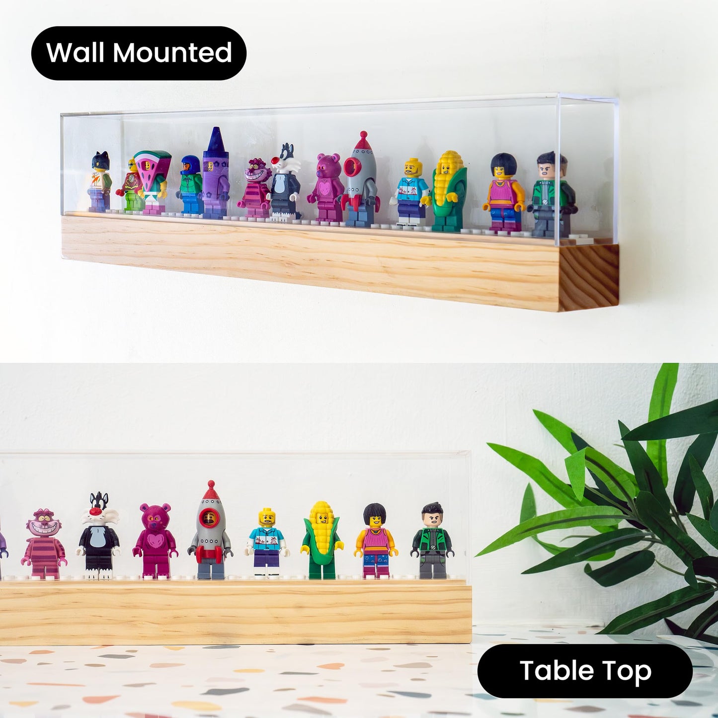 Matterkids Minifigure Display Case With UV Protection Cap  Mini Action Figure Shelf  Stand Cabinet Storage Box Wooden Ledge for Lego Minifigures (Pine)