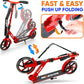 Hurtle Scooter - Scooter for Teenager - Kick Scooter - 2 Wheel Scooter with Adjustable T-Bar Handlebar - Folding mature-themed Kick Scooter with Alloy Anti-Slip Deck -Scooter with 8  Smooth Gliding Wheels Red