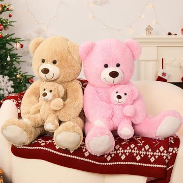 Morismos Giant Teddy Bear Stuffed Animals, Soft Big Mommy And Baby Bear, Pink Stuffed Bear For Girls On Baby Shower Valentine Christmas Birthday, 39 Inch