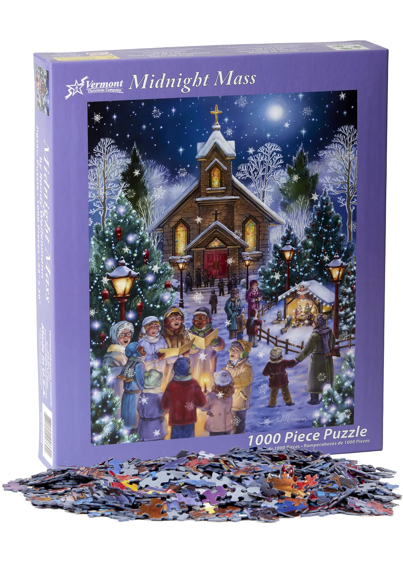Vermont Christmas Company Midnight Mass Jigsaw Puzzle 1000 Piece 30'X24' - Puzzle For Adults - Fully Interlocking Pieces - Unique, Randomly Shaped Pieces