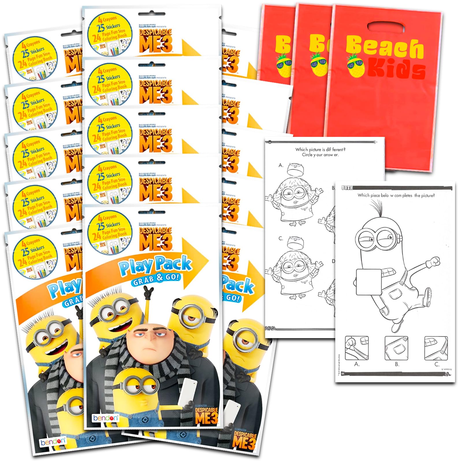 Minions Party Favor Play Packs - Bundle with 15 Minions Despicable Me Gru Activity Packs with Coloring Book, Stickers, Loot Bags