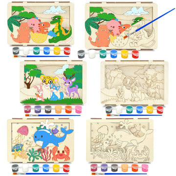 Vileafy 6-Pack Creative 3D Puzzles for Painting Party Favors & Classroom Activities - Dinosaur, Jungle & Ocean Crafts Kit with I