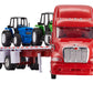 Wheel Master Diecast Model Toy Truck, Red Peterbilt 387 Flatbed Tractor Trailer with 2 Farm Tractors, Opening Doors, Interactive