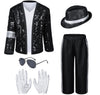 Dance Star Kids Costume For Boys 80S 90S Pop Stage Cosplay Party Halloween Role Play Black 6-8 Years