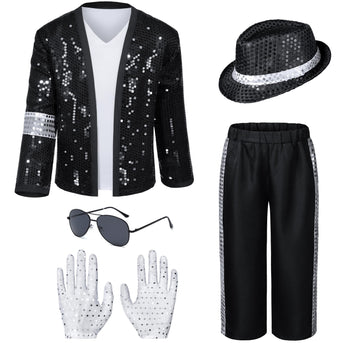 Dance Star Kids Costume For Boys 80S 90S Pop Stage Cosplay Party Halloween Role Play Black 3-5T