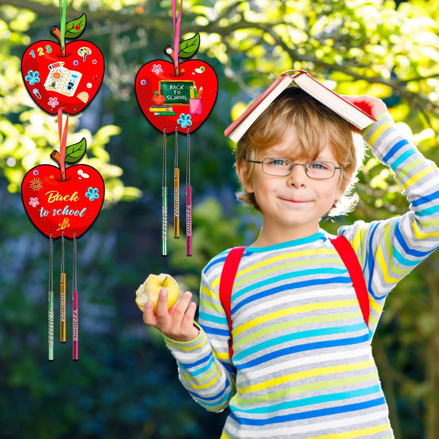 Fennoral 9 Pack Wind Chime Kit For Kids Make Your Own Apple Wind Chime For Girls Boys Back To School Craft Diy Paint Apple Craft