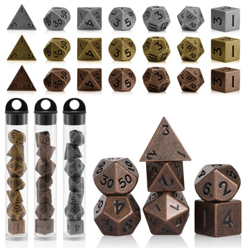 10mm Mini DND Metal Dice Set,3 Sets Antique Copper D&D Dice Set-Micro Polyhedral Dice Set,Perfect in Clear Display Tube for DND