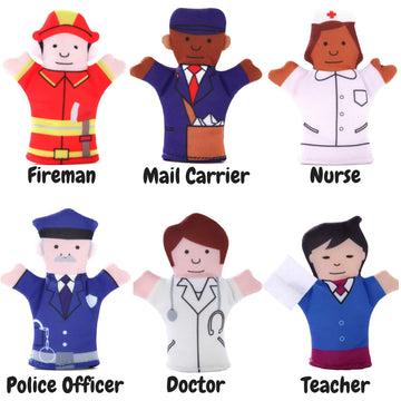 Happy Helpers Finger Puppets 12-Piece Set - Teach And Learn With A Variety Of Neighborhood People Characters - Free Bonus E-Book