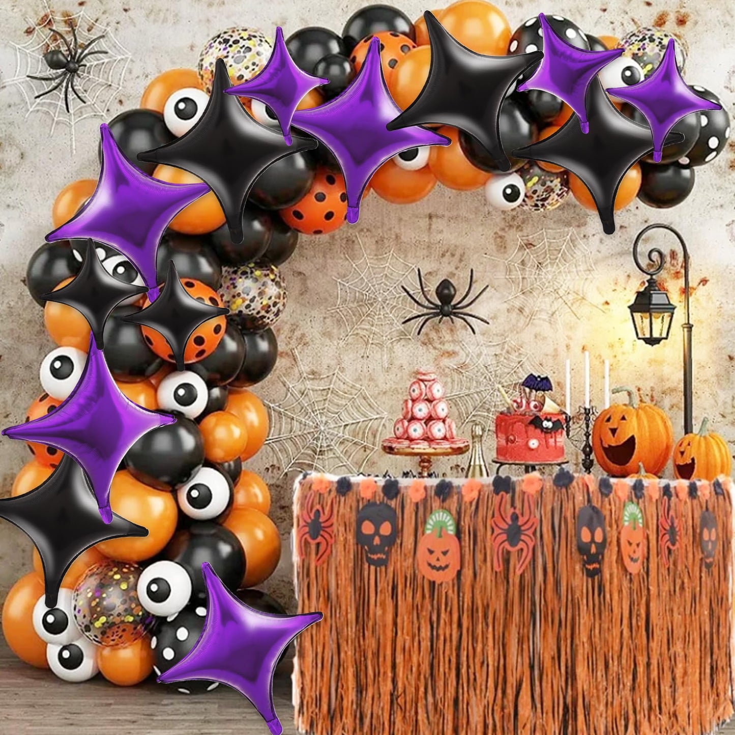 TONIFUL 30Pcs 26In&10In Star Balloons Black and Purple Four Pointed Foil Mini Star Mylar Balloons for Halloween Birthday Wedding