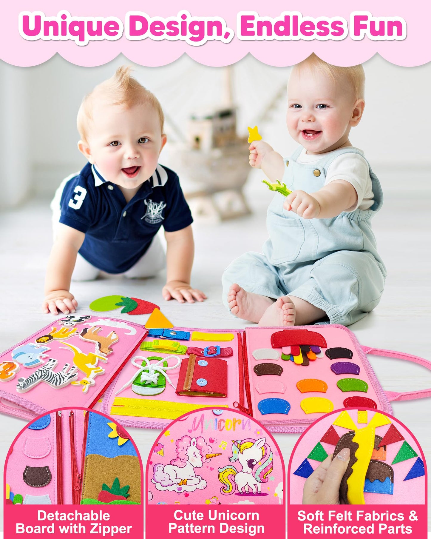 Exorany Busy Board Montessori Toys For 1 2 3 4 Year Old Girl Birthday Gifts, Busy Book Sensory Learning Toys For Toddlers 1-3 2-4, Toddler Girl Travel Educational Activities