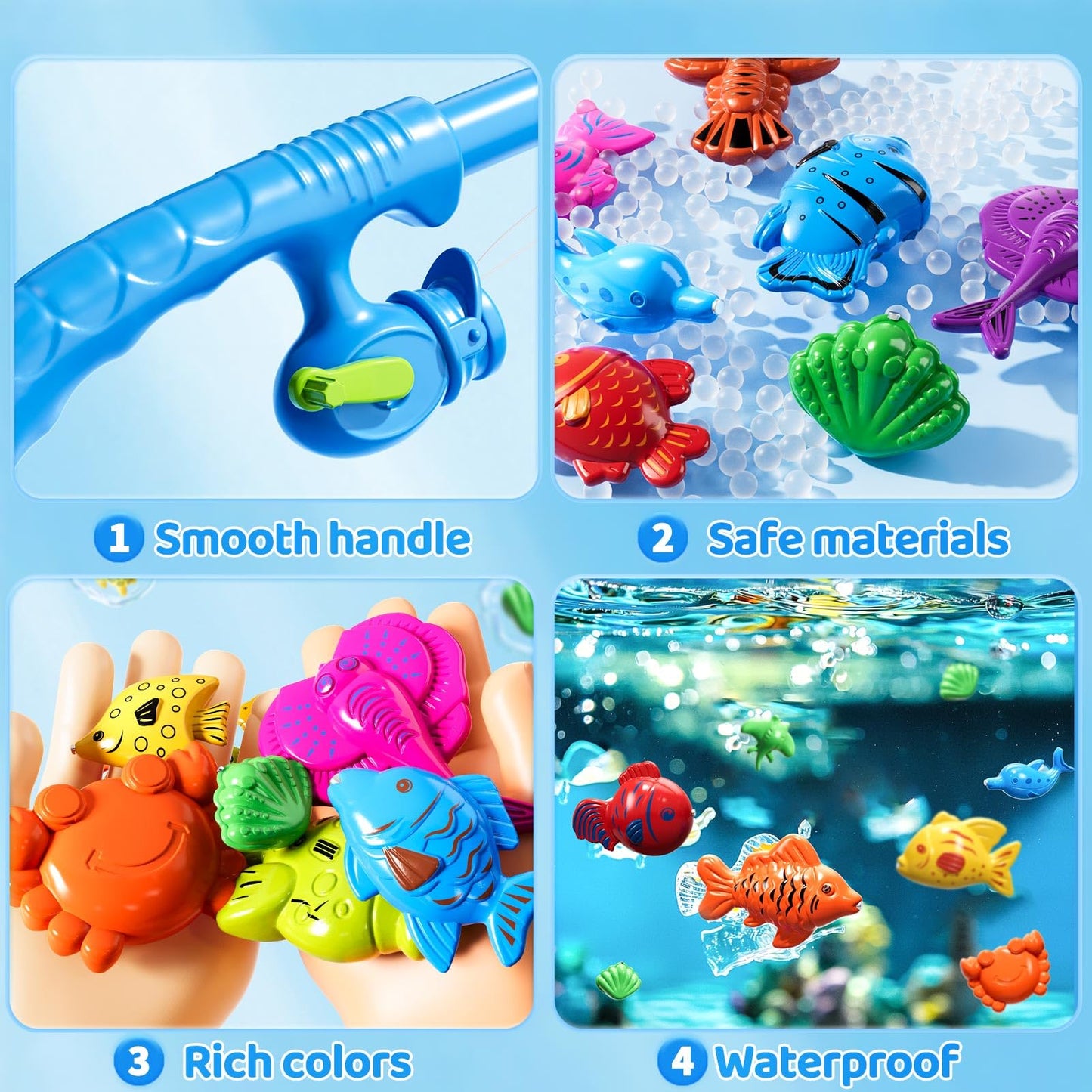 Magnetic Fishing Pool Toys Game For Kids Toddlers 3-5 4-8, Fishing Water Table Bathtub Toy With Inflatable Pool Pole Rod Net Pla
