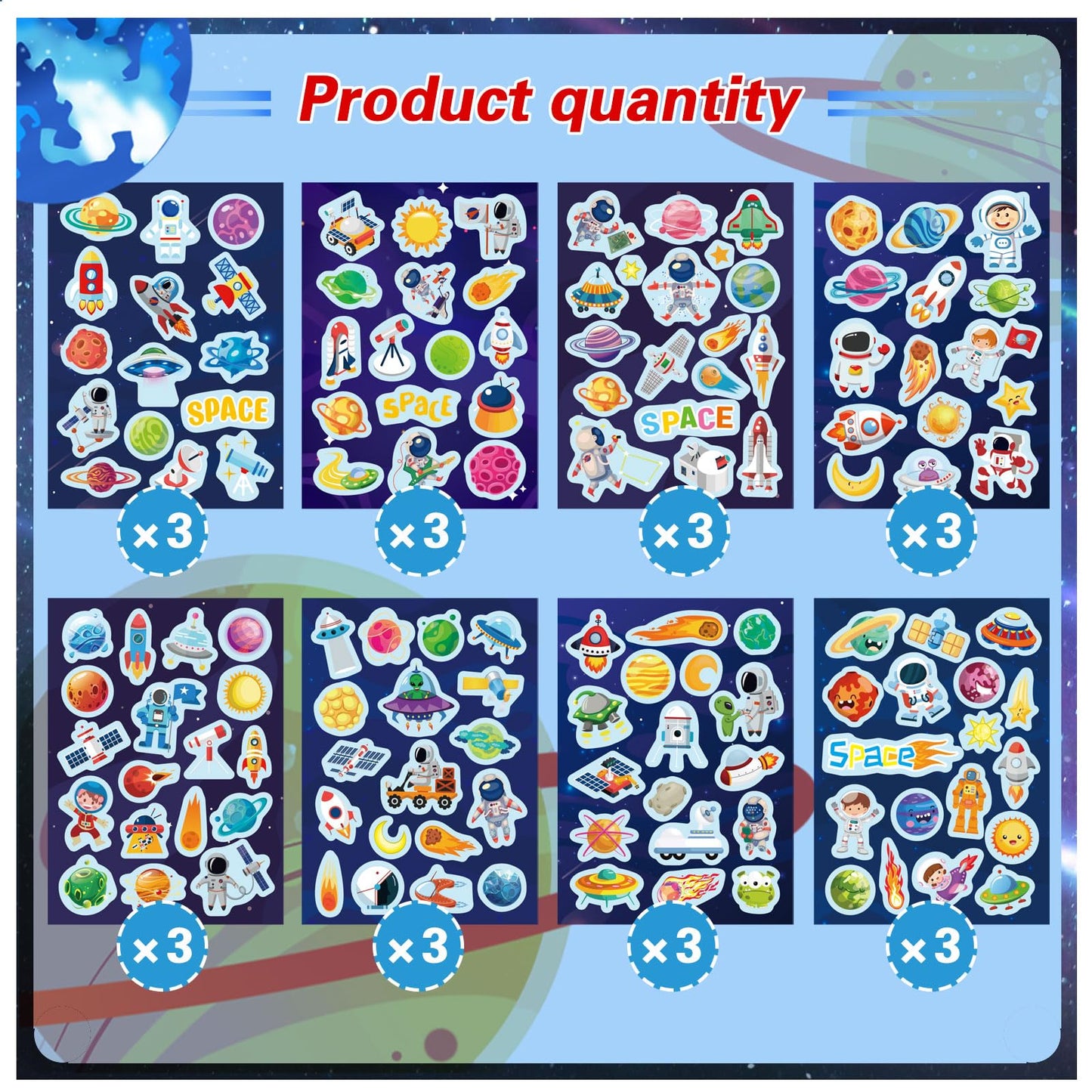 24 Sheets Space Themed Sticker Set - 8 Planets, Astronauts, Spaceships, And Rockets Explore Space Stickers For Kids Outer Space