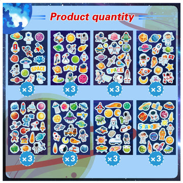 24 Sheets Space Themed Sticker Set - 8 Planets, Astronauts, Spaceships, And Rockets Explore Space Stickers For Kids Outer Space