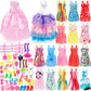 Janyun 73Pcs Dolls Fashion Set For Dressing Up Dolls, Included 18Pcs Wedding Party Outfits Clothes And 55Pcs Doll Accessories Shoes Bags Necklace Girls' Gifts