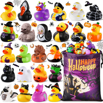 48 PCS Halloween Rubber Ducks with Bag  Bulk Halloween Ducks Toys for Jeeps Ducking Party Favors Goodie Bag Stuffers  Horror Ducks for Halloween  Non Candy Prizes Bath Toys Gifts for Kids
