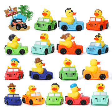 Xy-Wq 16 Pack Rubber Duck For Jeeps Ducking - 3' Bulk Floater Duck For Kids - The Shape Of A Vehicle - Baby Bath Toy Assortment - Party Favors, Birthdays, Bath Time, And More (8 Varieties)