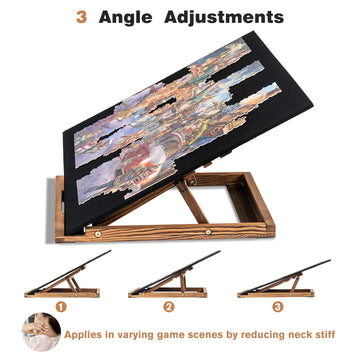 Tektalk Foldable Jigsaw Puzzle Board With 3 Angle Adjustable Bracket / Stand, Lightweight Portable Puzzle Mat Plateau With Wooden Easel, Foldaway Felt Puzzle Table, For Up To 1000 Pieces - Black