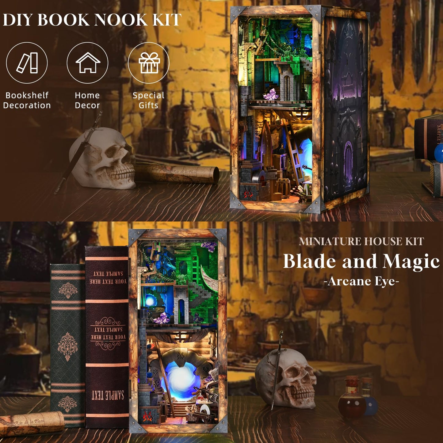 MiniCity Book Nook Kit  DIY Miniature Dollhouse Booknook Kit with Led Light and Dust Cover (cutting edge and Magic)