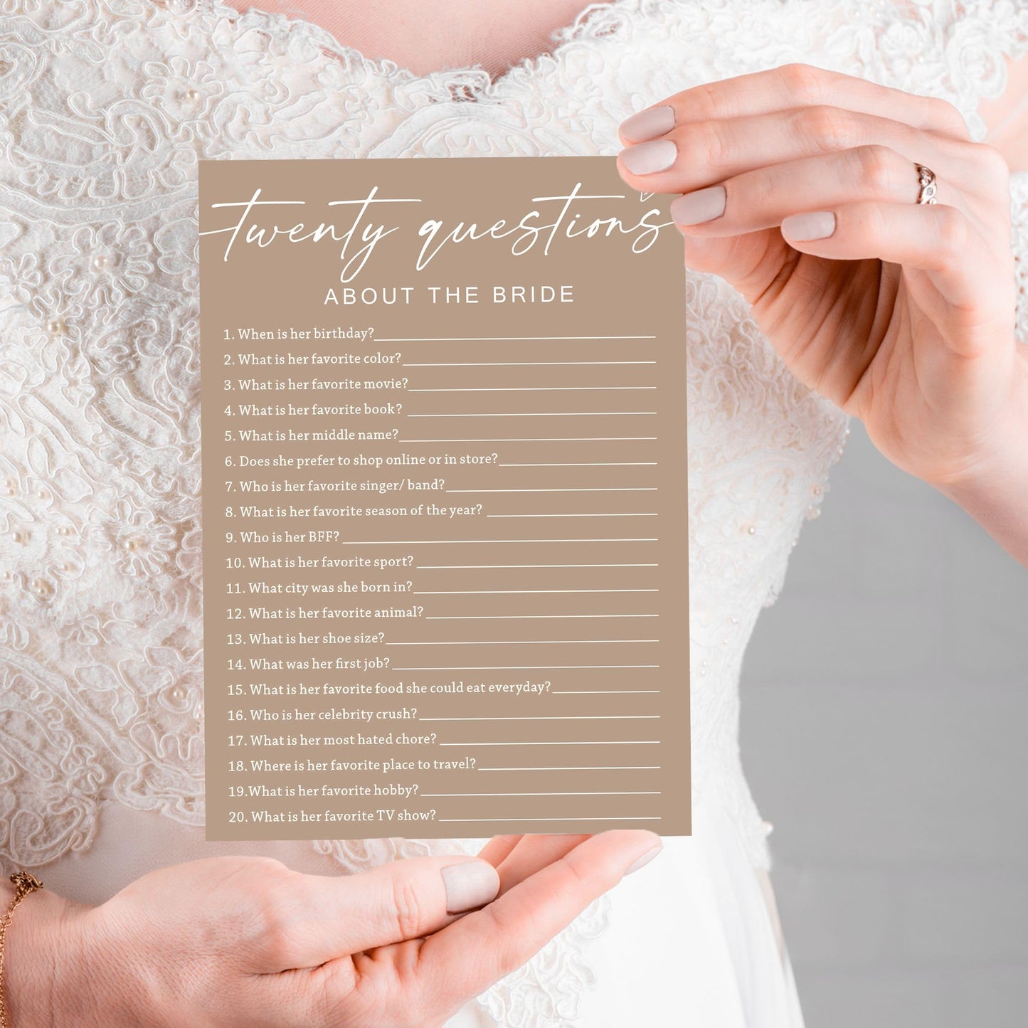 Wybgno Bridal Shower Games Cards, Twenty Questions about The Bride, Engagement Party Wedding Games for 25 Guests, Minimalist Bro