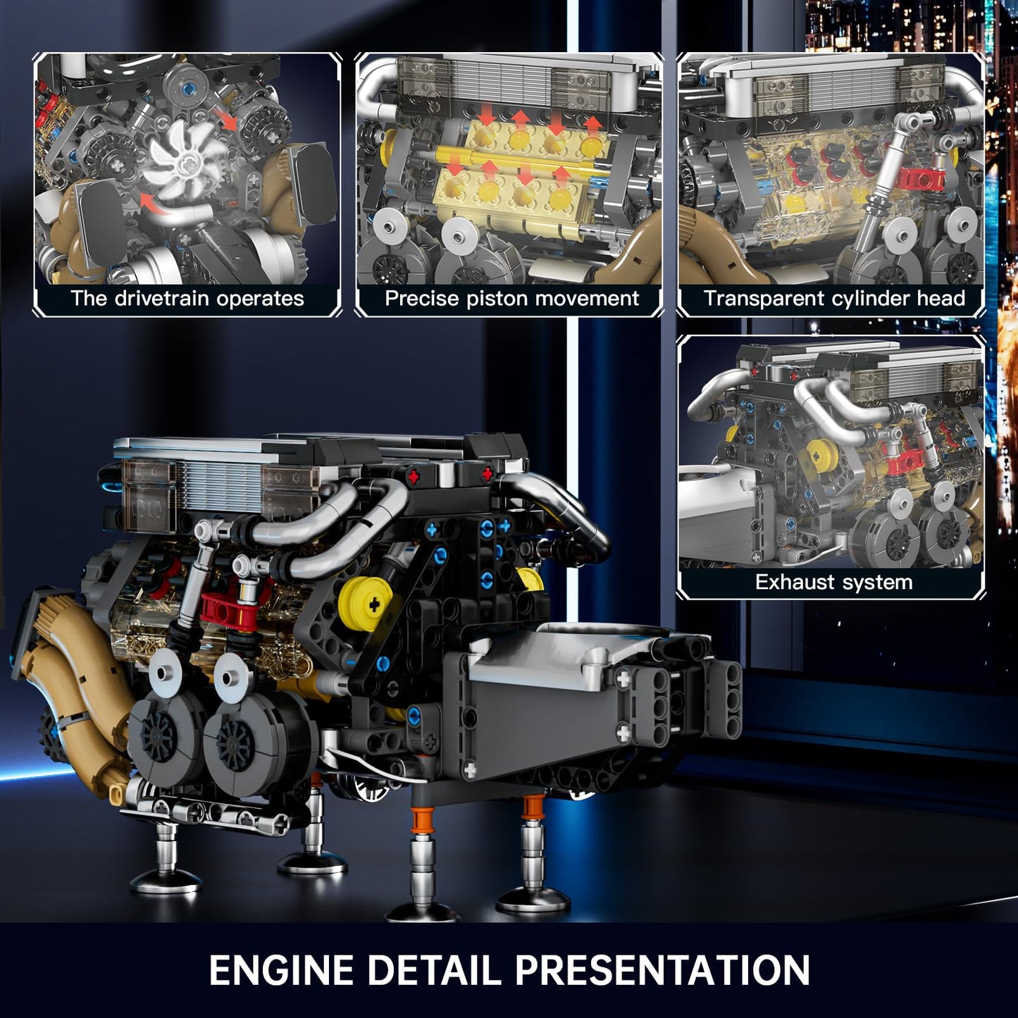 Mould King W16 Engine Kits That Runs  Build Your Own Twin V8 Engine  Visible Car Motor Blocks Set  Physical Science Experiment Models for Teens  Best STEM Toy Gifts for Kids and mature-themed 10131 (952 Pcs)