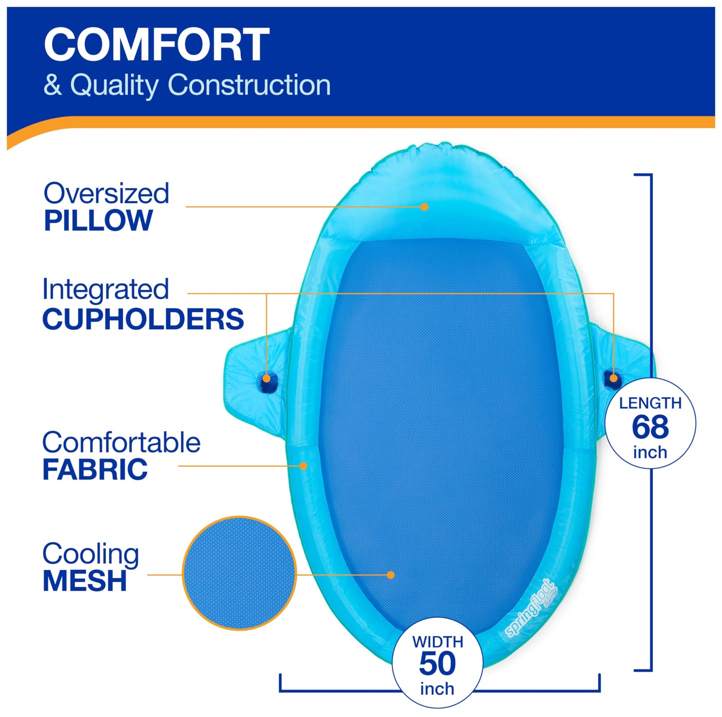 SwimWays Spring Float enhanced SunCatcher Pool Lounge Chair with Hyper-Flate Valve  Blue
