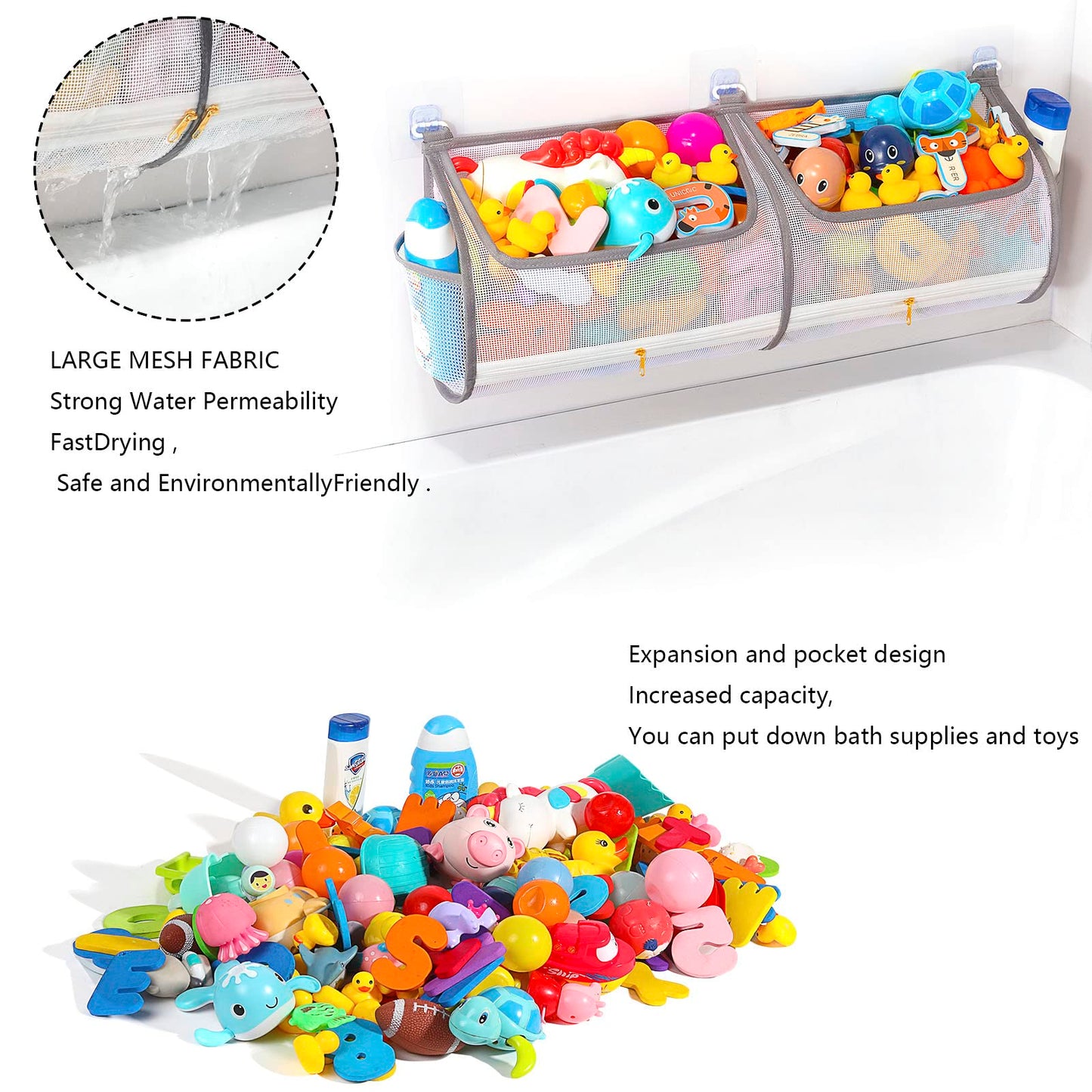 Ligereza 2-In-1 Bath Toy Storage Double Capacity Bath Toy Holder Helps Bath Toy Storage For Tub Classification, Bath Toy Organiz