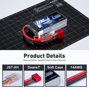 Zeee 2S 2200mAh Shorty Lipo Battery 7.4V 50C RC Battery with Deans Connector Soft Pack for 1/16 Slash RC Car RC Truck RC Helicop