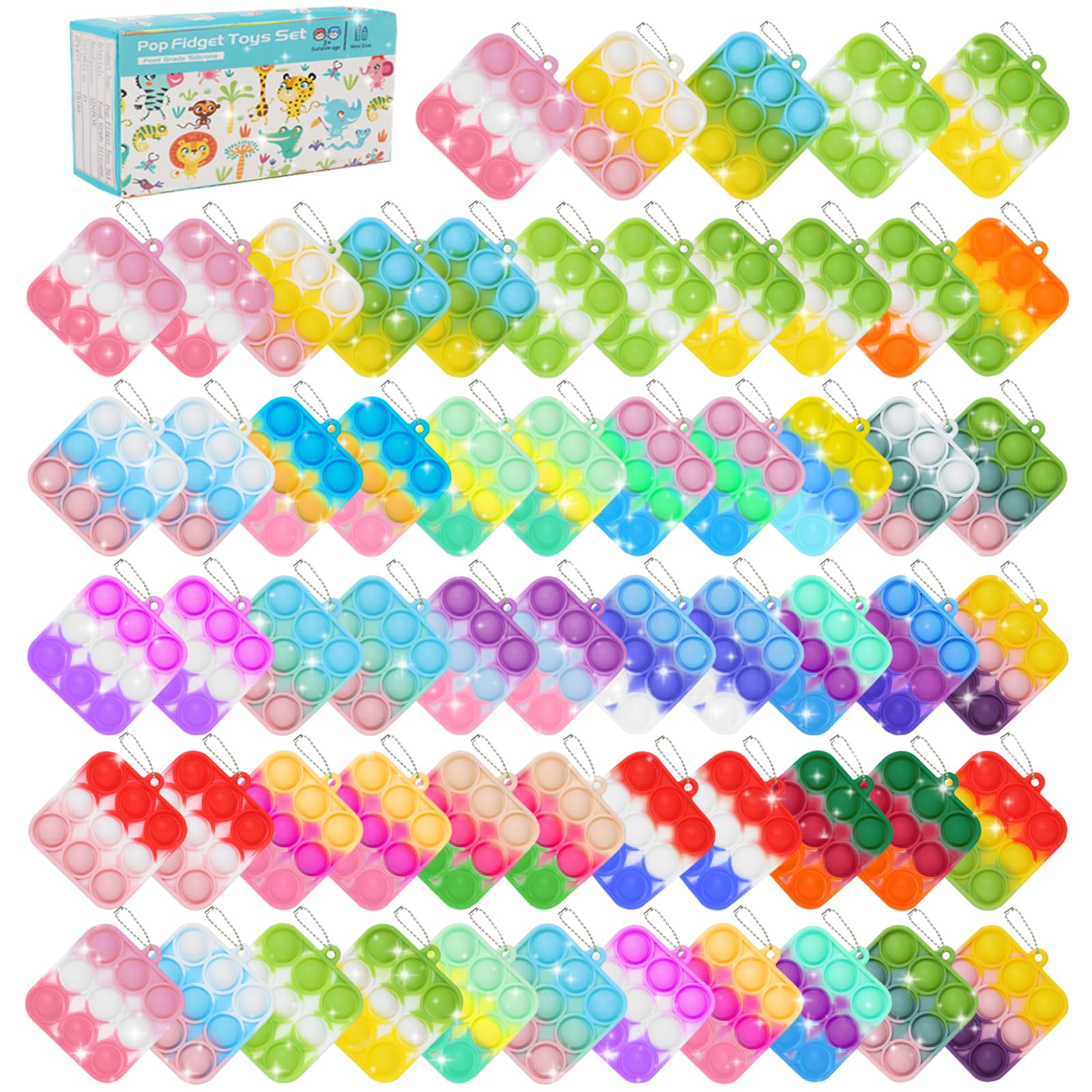 57PCS Party Favors for Kids Fidget Toys Bulk Its Birthday Party Favors for Kids Toddlers mature-themed  Small Classroom Prizes Box Fidgets Toys for Kids  Goodie Bag Stuffers  Treasure Chest  Bubbles Poppers