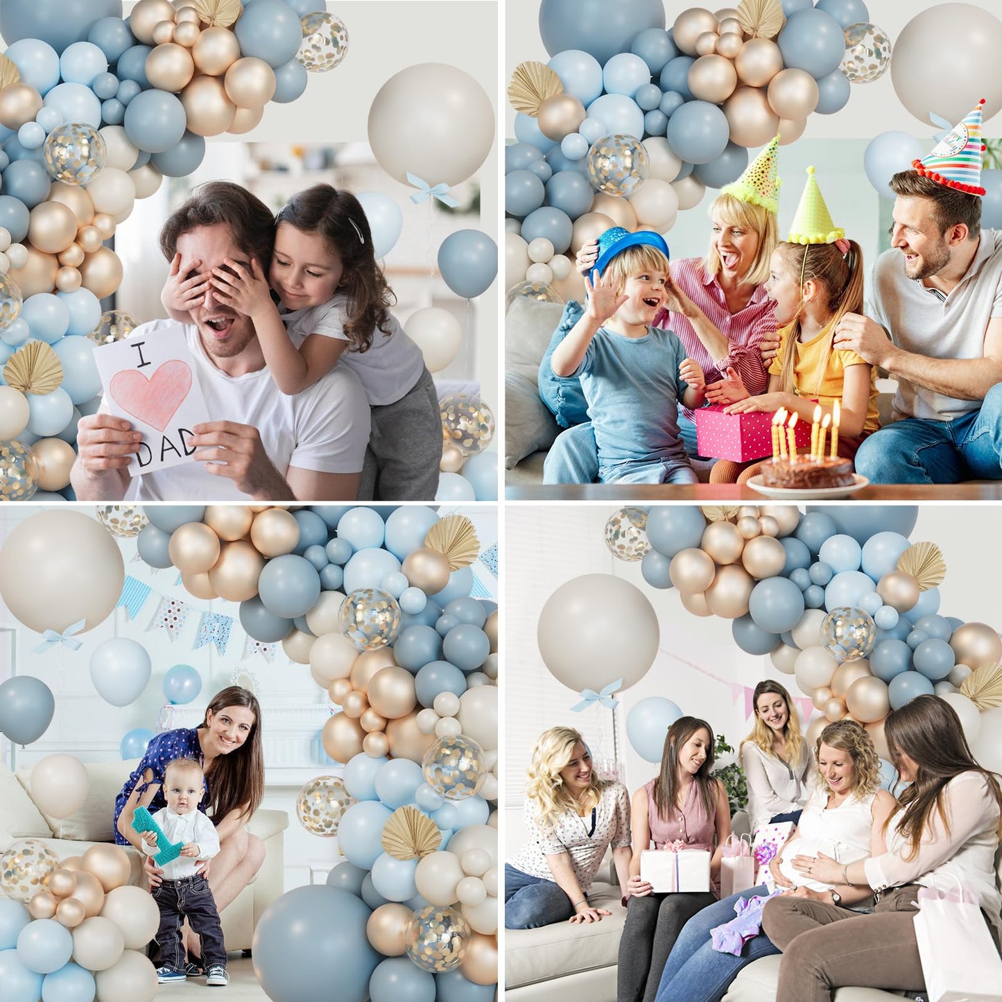 140Pcs Dusty Baby Blue Balloon Arch Garland Kit,Slate Fog Baby Blue 5/10/12/18 Inch Balloons For Men Boy Baby Shower Bridal Show