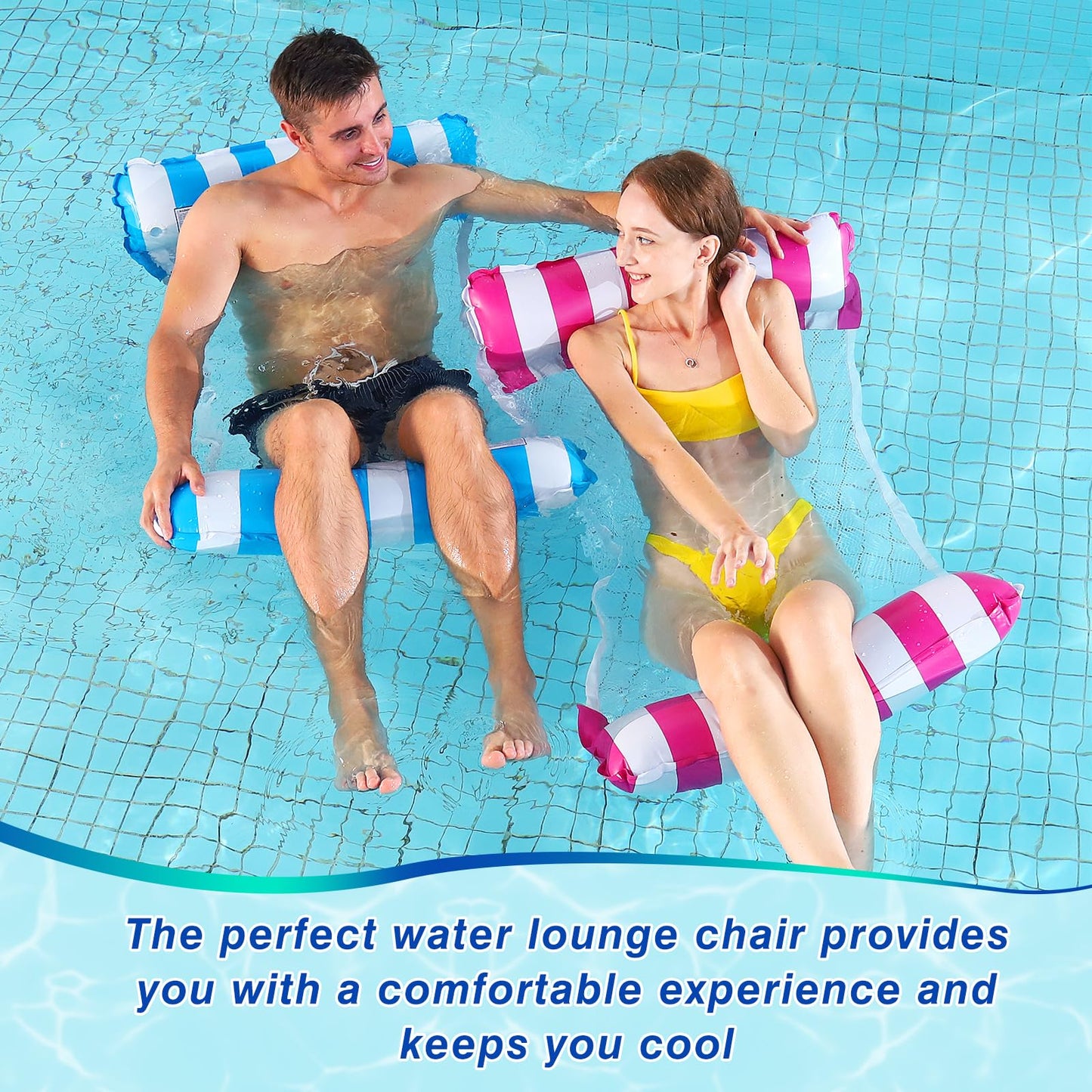 Biuttif Pool Float Chair 2 Pack Pool Floats For Adults, 4-In-1 Multi-Purpose Pool Floaties Toys Swimming Pool Floats (Red&Blue)