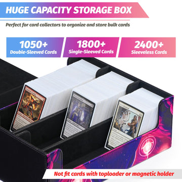 Uaono Card Storage Box For Mtg, Trading Card Deck Box Holds 1800+ With 6 Dividers, Leather Printing Magnetic Closure Card Storage Case Fits Tcg Ccg Sports Cards (Black, Mage)