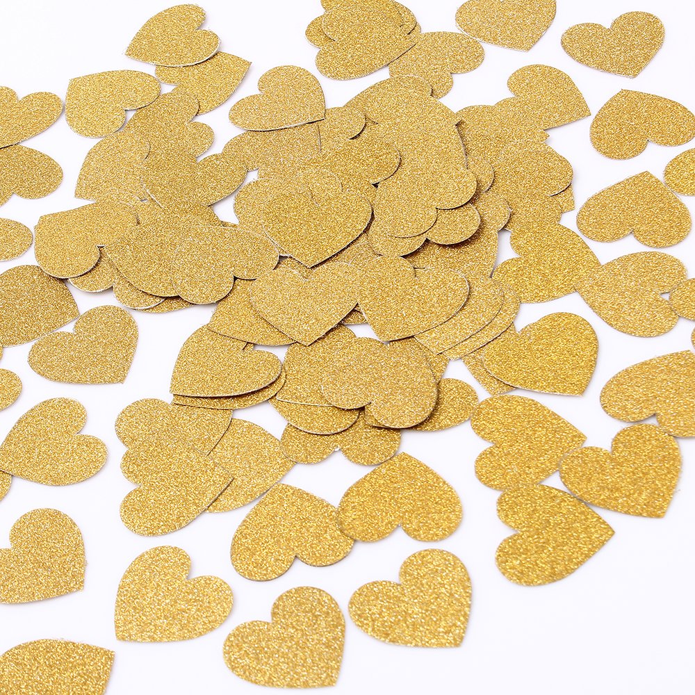 MOWO Glitter Heart Confetti Wedding Party Decor and Table Decor 1.2 in Diameter (Gold glitte,200pc)