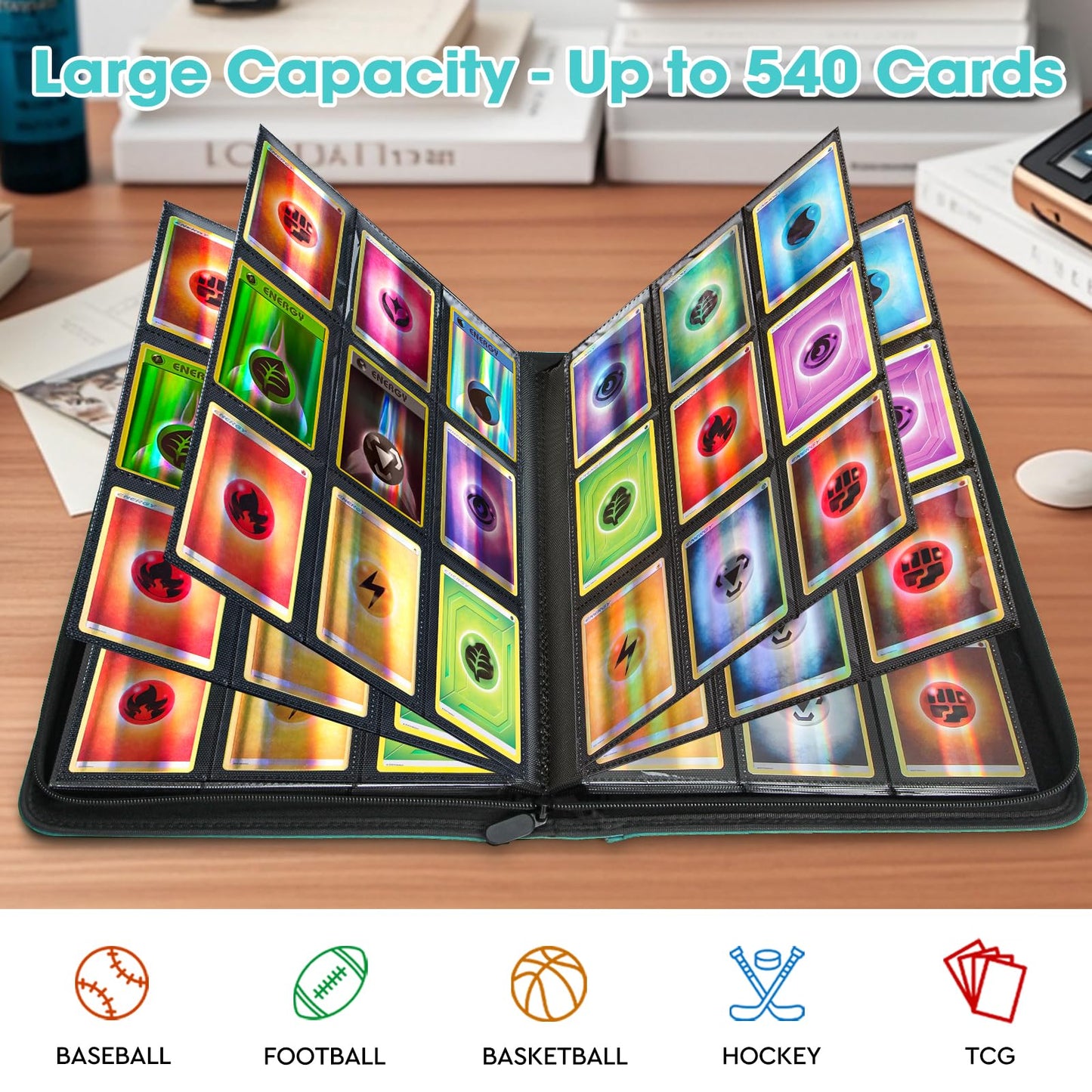 Old Canal Trading Card Binder  9 Pocket Card Album Folder Hold Up to 540 Cards  enhanced and Durable Zipper Binder  Cards Holder Album for MTG  TCG  Baseball Cards  Football Cards (Tiffany Blue)