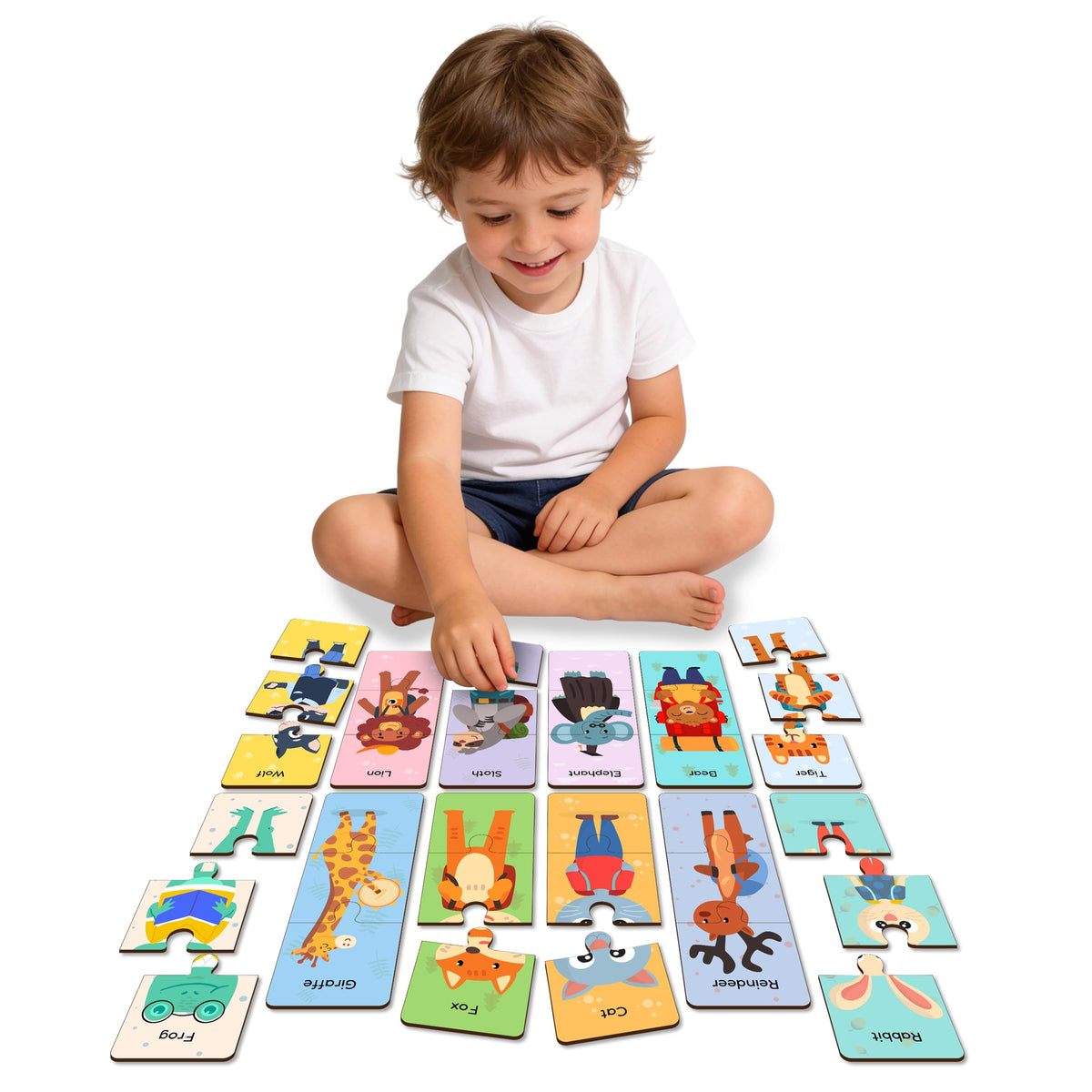 Funbizz Animal Matching Puzzle Cards For Kids | 16 Animals, 48 SelfCorrecting Jigsaw Pieces Montessori Educational Learning Toy
