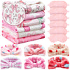 Fanfanwin 18 Pcs Sleepover Party Supplies for Girls, 6 Style Cute Pink Bow Blanket 6 Coral Fleece Spa Headband 6 Plush Pink Eye 
