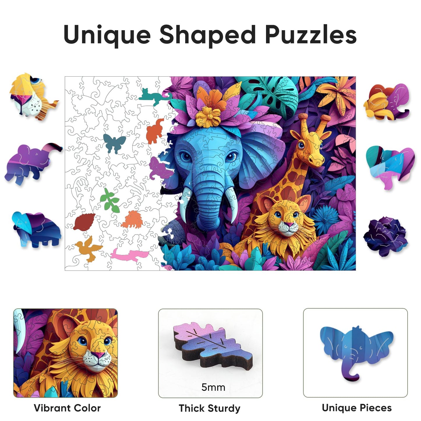 Ruikiyart Wooden Puzzles for Adults, 5MM 500 Pieces Animal World Wooden Jigsaw Puzzles, Unique Shaped Puzzle Gifts for Adults an
