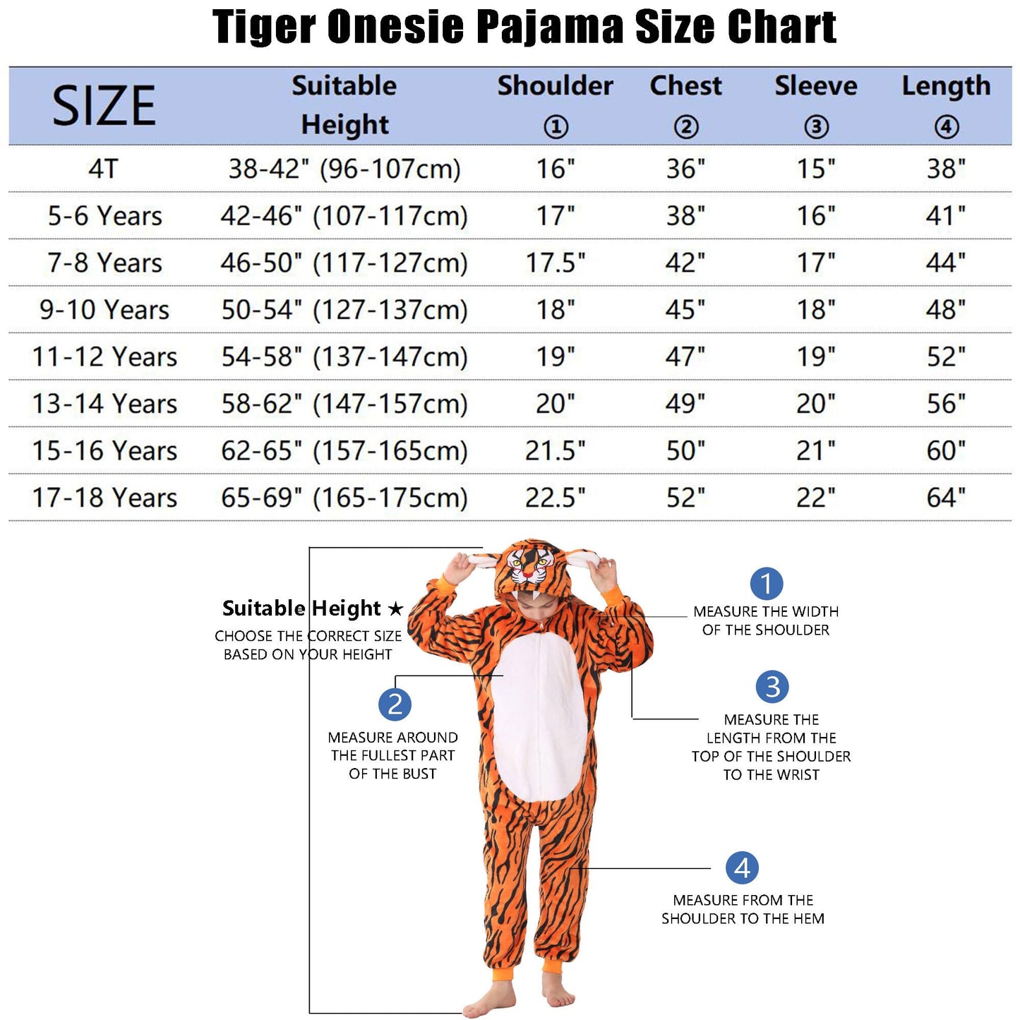 WAFUNNE Animal Onesie Costume for Kids Child Boys Girls Womens Mens Cosplay Halloween Costumes Easter Onesies Orange Tiger S